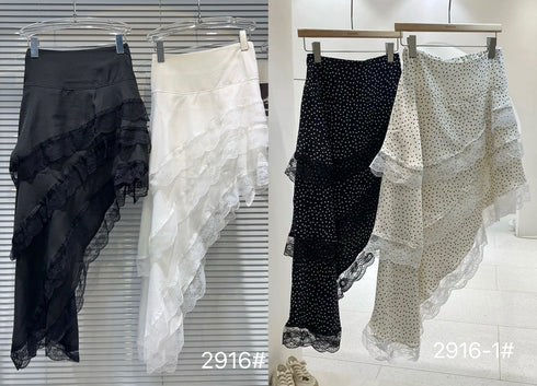 Ladies Vintage Asymmetrical Lacey Border Skirts